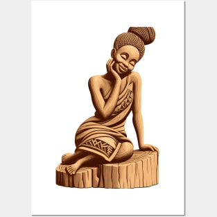 Afrocentric Woman Wooden Carving Posters and Art